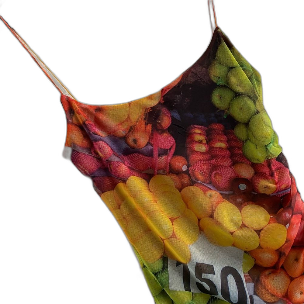 Zara Multicolor Fruit-Print Maxi Dress (Green, Yellow, Red)